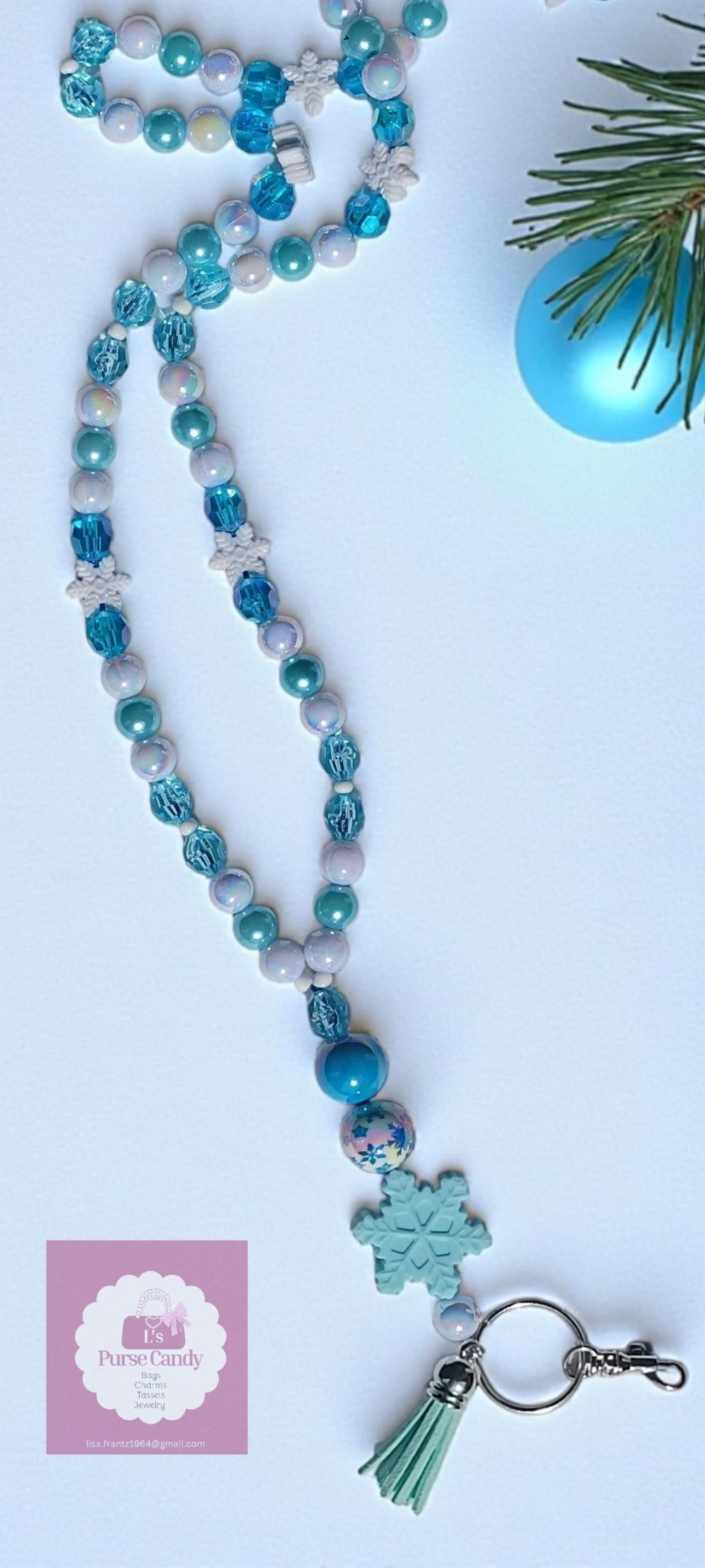 Snowflakes In Blue Bling Lanyard