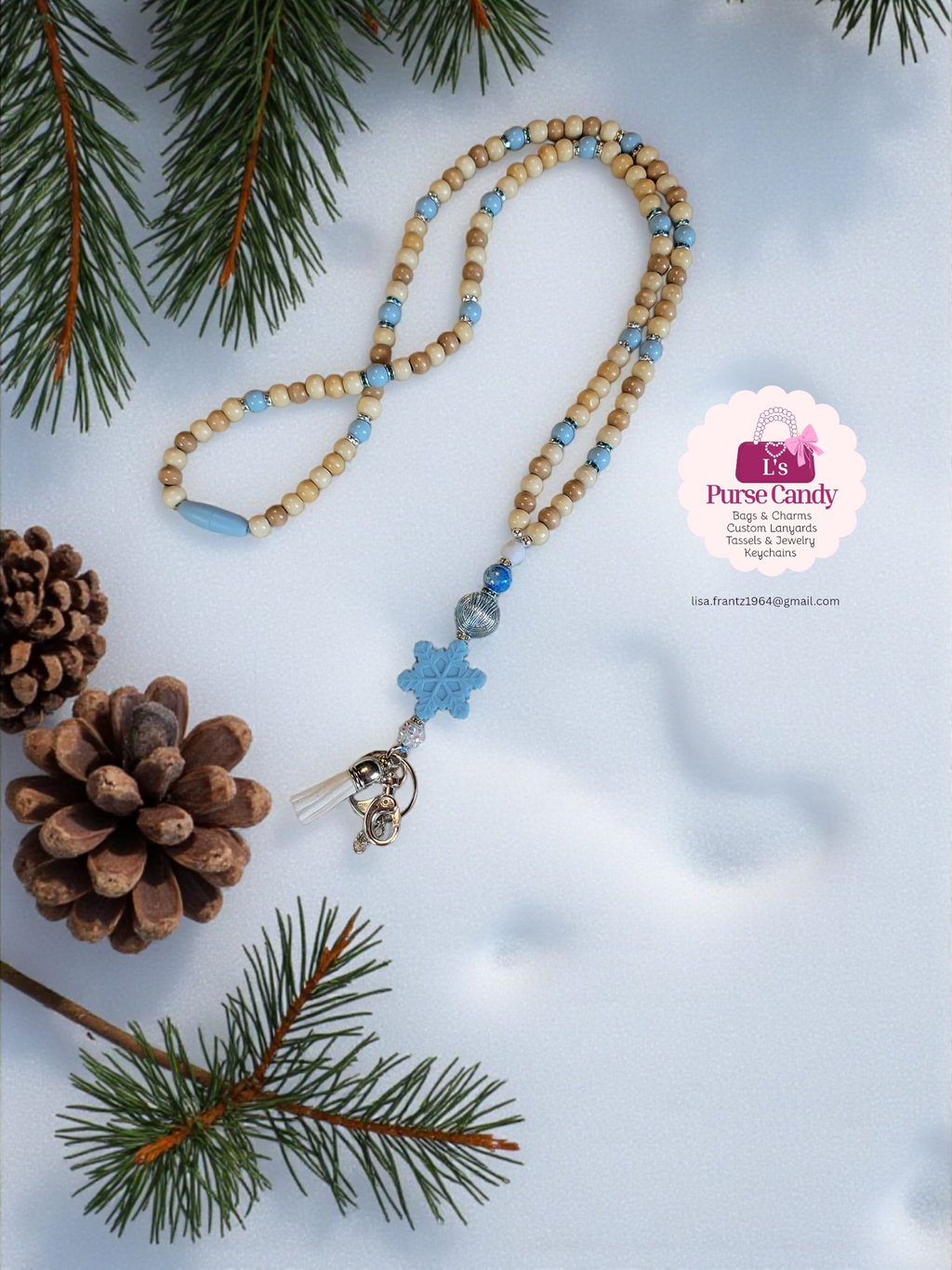 Snowflakes In Blue Bling Lanyard